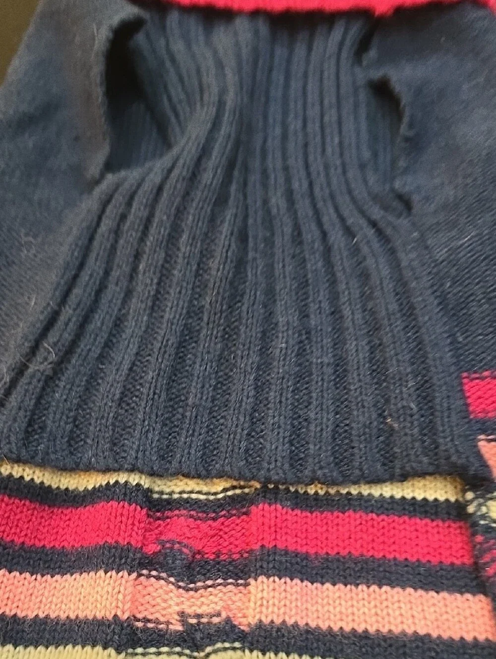 Navy & Pink Striped Cable-Knit Dog Sweater #694